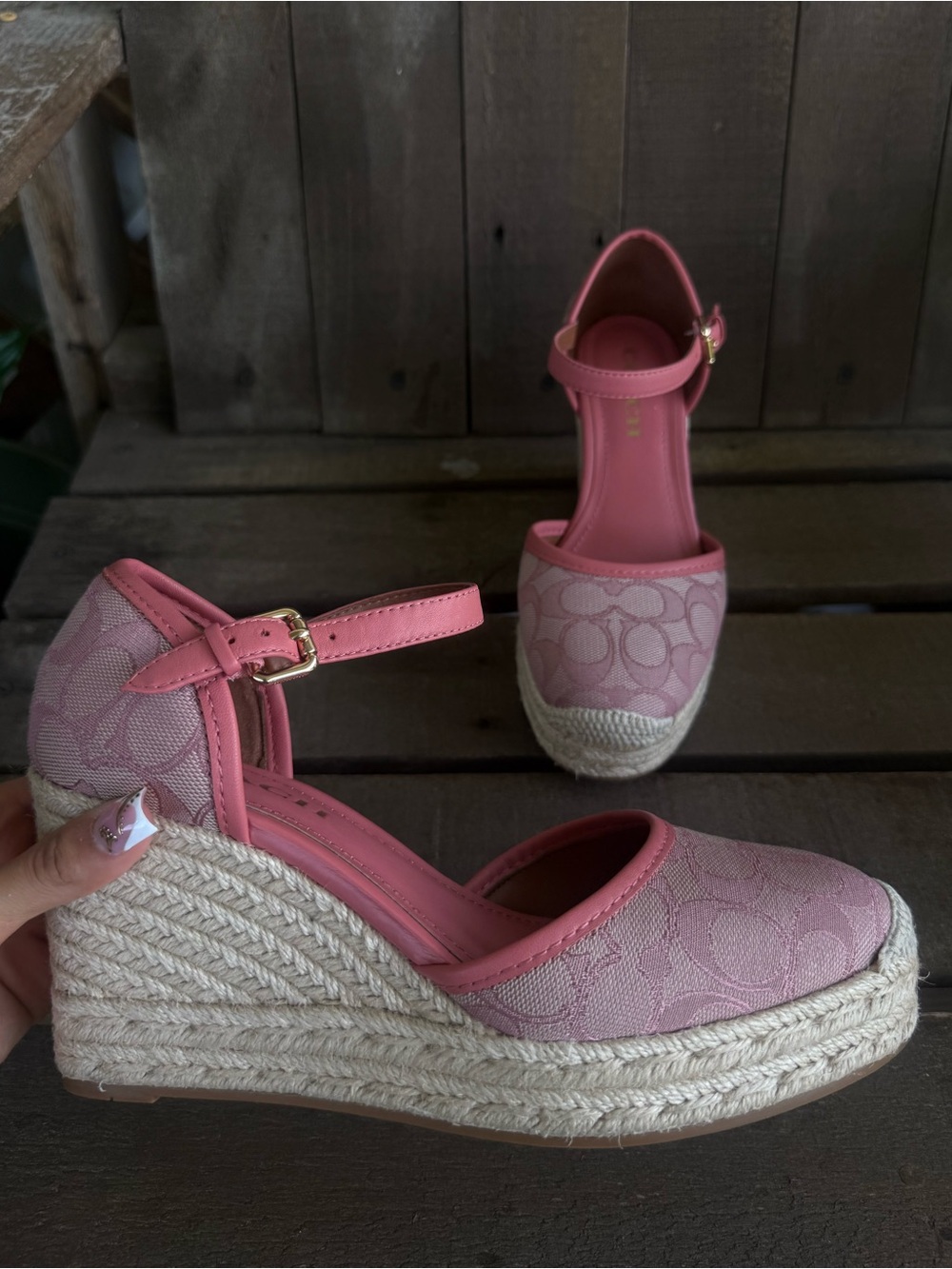 💖✨ Like New Coach Raine Pink Signature Espadrille Wedges - Size 8